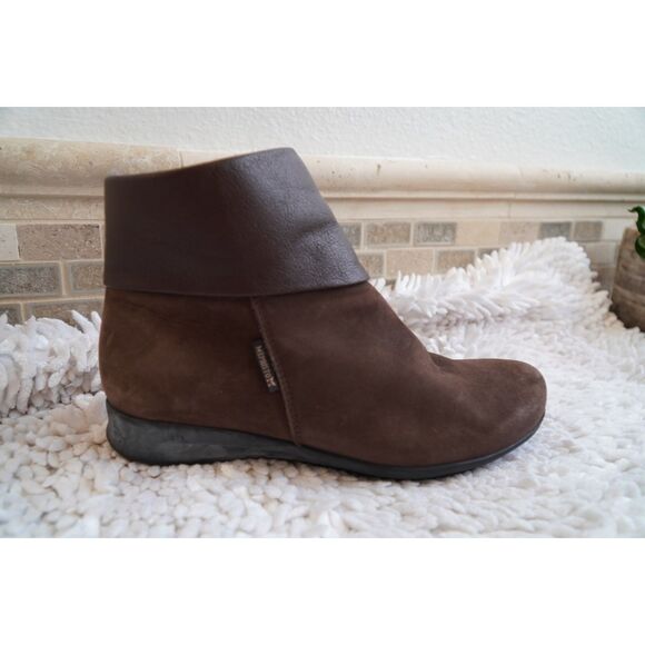 Mephisto Brown Nubuck Leather Foldover Cuff Zip Ankle Boots Size 6.5 - Picture 4 of 8